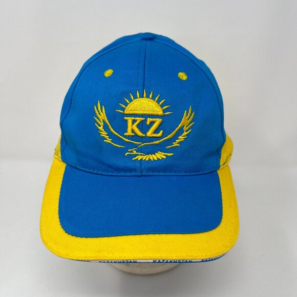 Vintage Kazakhstan Adjustable Blue Yellow Souvenir Hat Cap Embroidered Kazashka - Picture 1 of 10